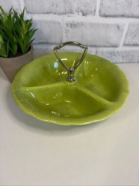 Vintage 1960 Lane & Co Van Nuys CA 3000 Divided Candy Nut Dish MCM Apple Green